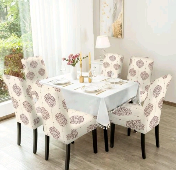Elastic Stretchable Printed Dining Chair Covers Set of 6 will bloom your dining with their HD printed designs - Polyster, Elastic, Pack of 6, Single Seater